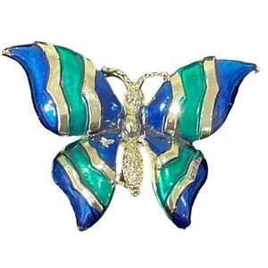 Gerry’s‎ Butterfly Brooch Pin Gold Tone Blue Green Enamel Insect Nature Vintage